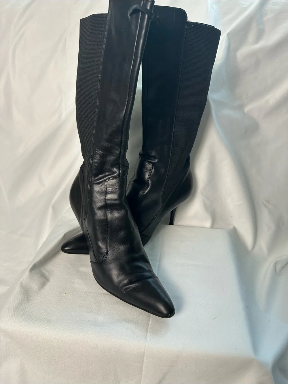 YSL Yves Saint Laurent Black Leather Tall Boots Italy
